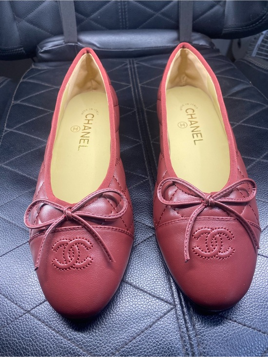CHANEL Shoes - CHANEL Burgundy Quilted Leather CC Bow Ballet Flats 37 EU